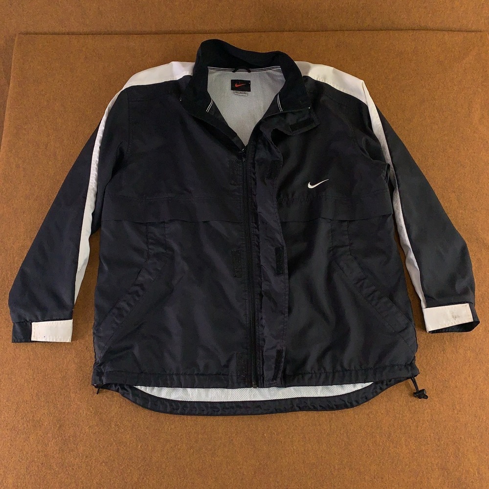 Nike Mens Size Large Black White Full Zip Windbreaker Jacket